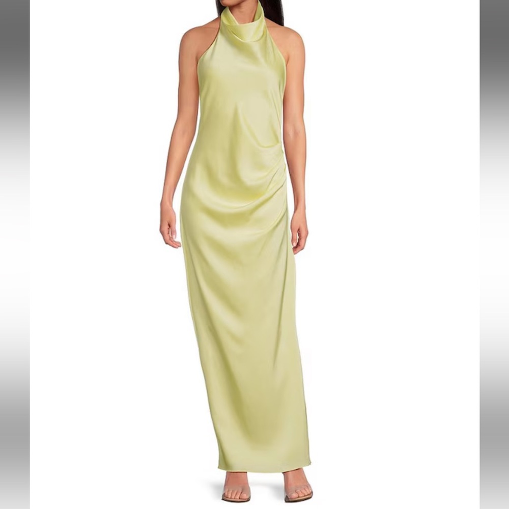 Gianni Bini - Yelena Satin High Mock Neck Sleeveless Long Sheath Dress